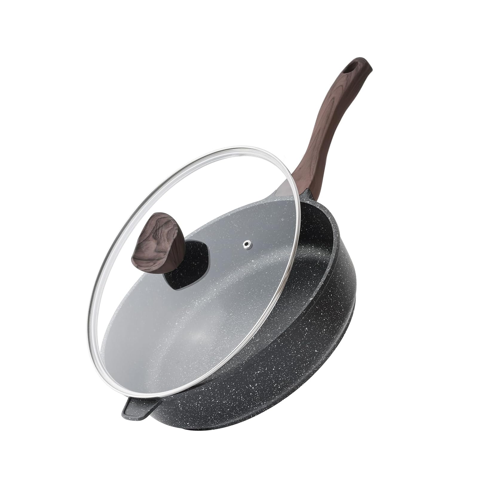 Kordisen Nonstick Deep Frying Pan, 26 cm Skillet with Lid, Granite Stone Saute Pan for Cooking, Induction Cookware, Compatible with All Stovetops, PFOA Free