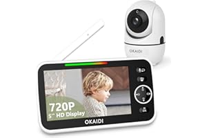 OKAIDI Baby Monitor with Camera and Audio, 720P 5" HD Display Baby Monitor, 5000mAh Battery, Remote Pan-Tilt, 3X Zoom, Night Vision, 2-Way Talk, Temperature,Lullabies,1000ft Range Baby Monitor No WiFi
