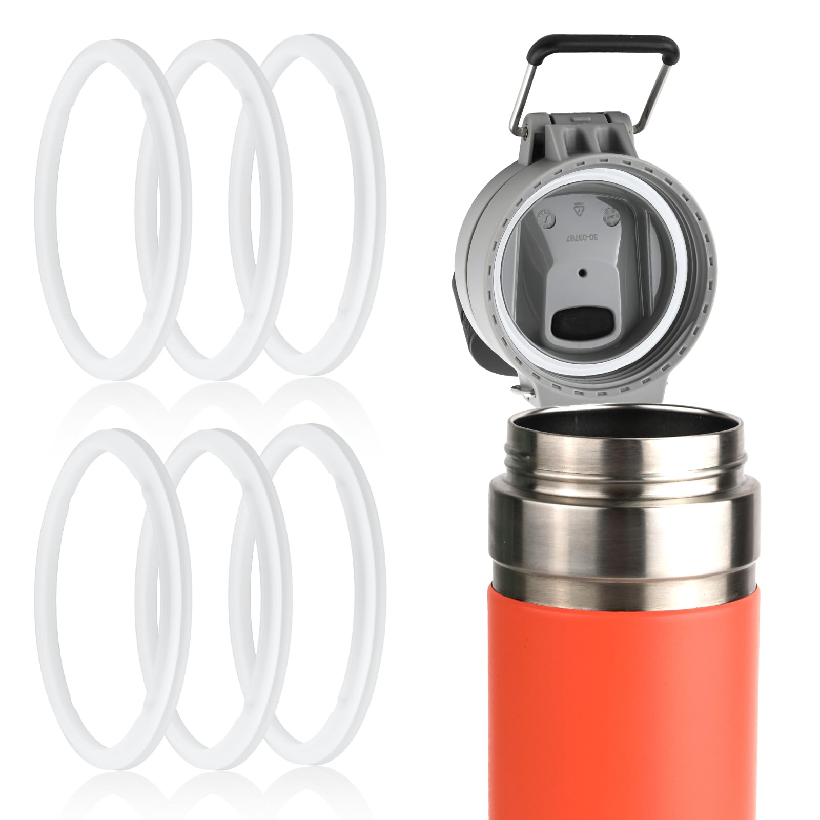 Photo 1 of 6pcs Water Bottle Gasket Replacement, Silicone Water Bottle O Lid Rubber Seal Ring Glass Cup Cap Gasket for Thermos 24oz 36oz Compatible with Stanley Quick Filp GO (Clear)