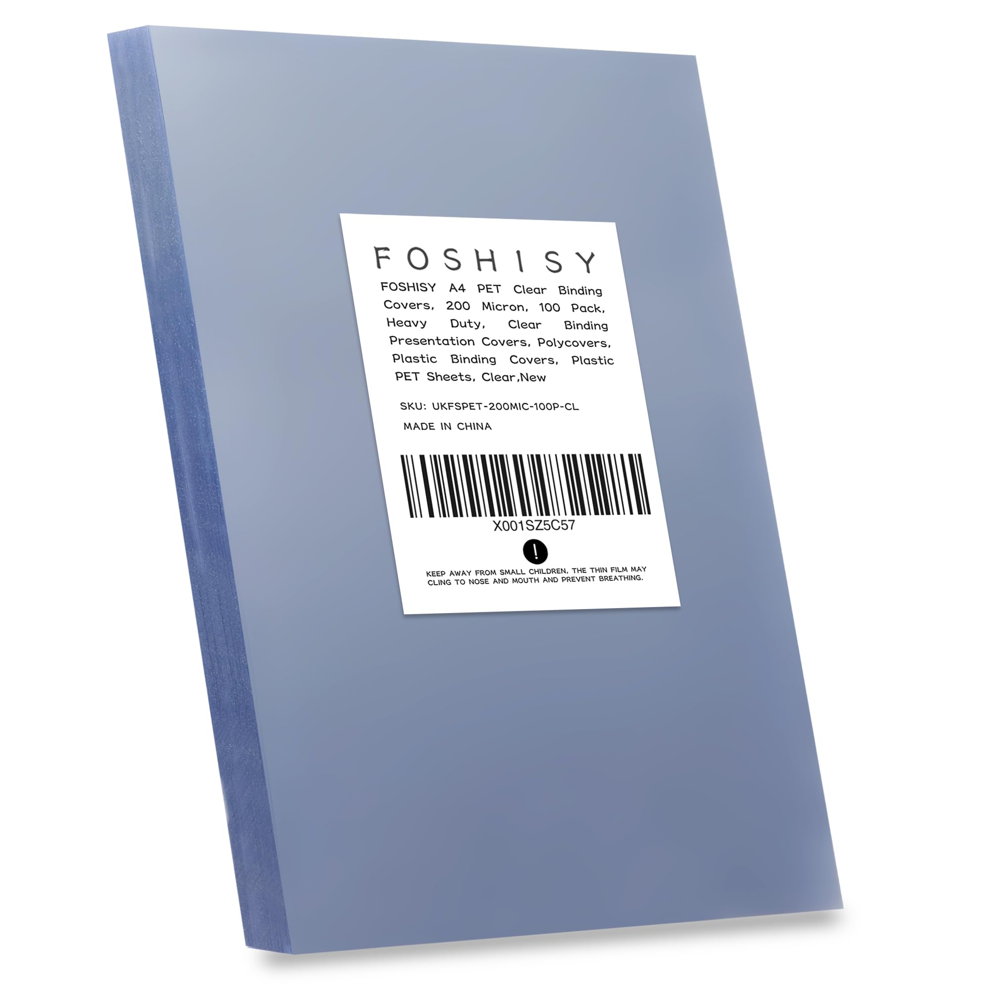 FOSHISY 100 Pack A4 Binding Covers,200 Micron,Ultra Clear Binding Presentation Covers,Heavy Duty,Transparent,Square Corners,Plastic PET Binding Cover Sheets for Office and School Supplies