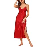 cheibear Women's Satin Pajama V Neck Nightdress Soft Midi Lounge Dress