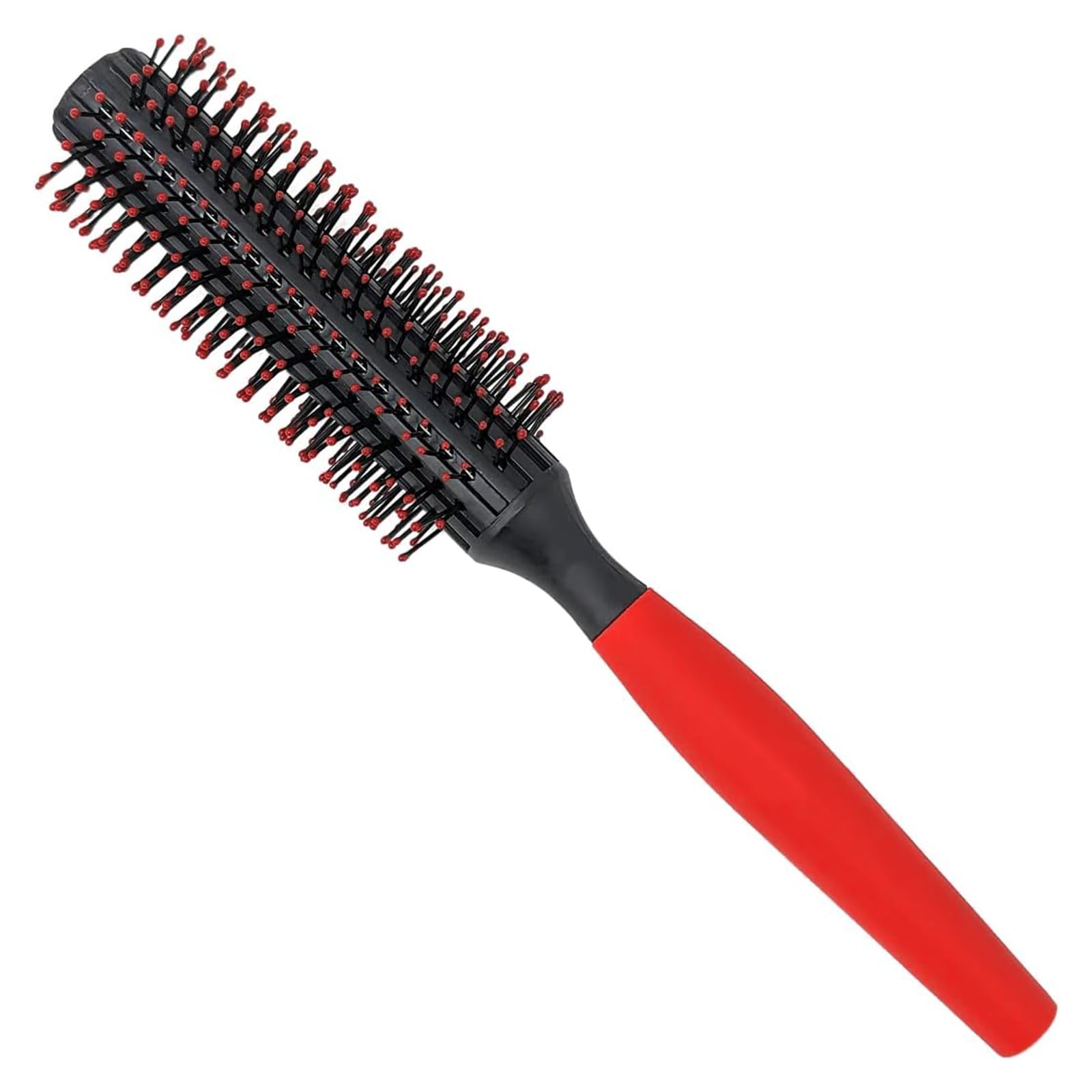 Professional Quiff Roller Round Hair Brush with Red Rubber Grip Handle Slick Back, Curly Hair Brush Ideal round hair brush for men and Barbers rubber handle round brush