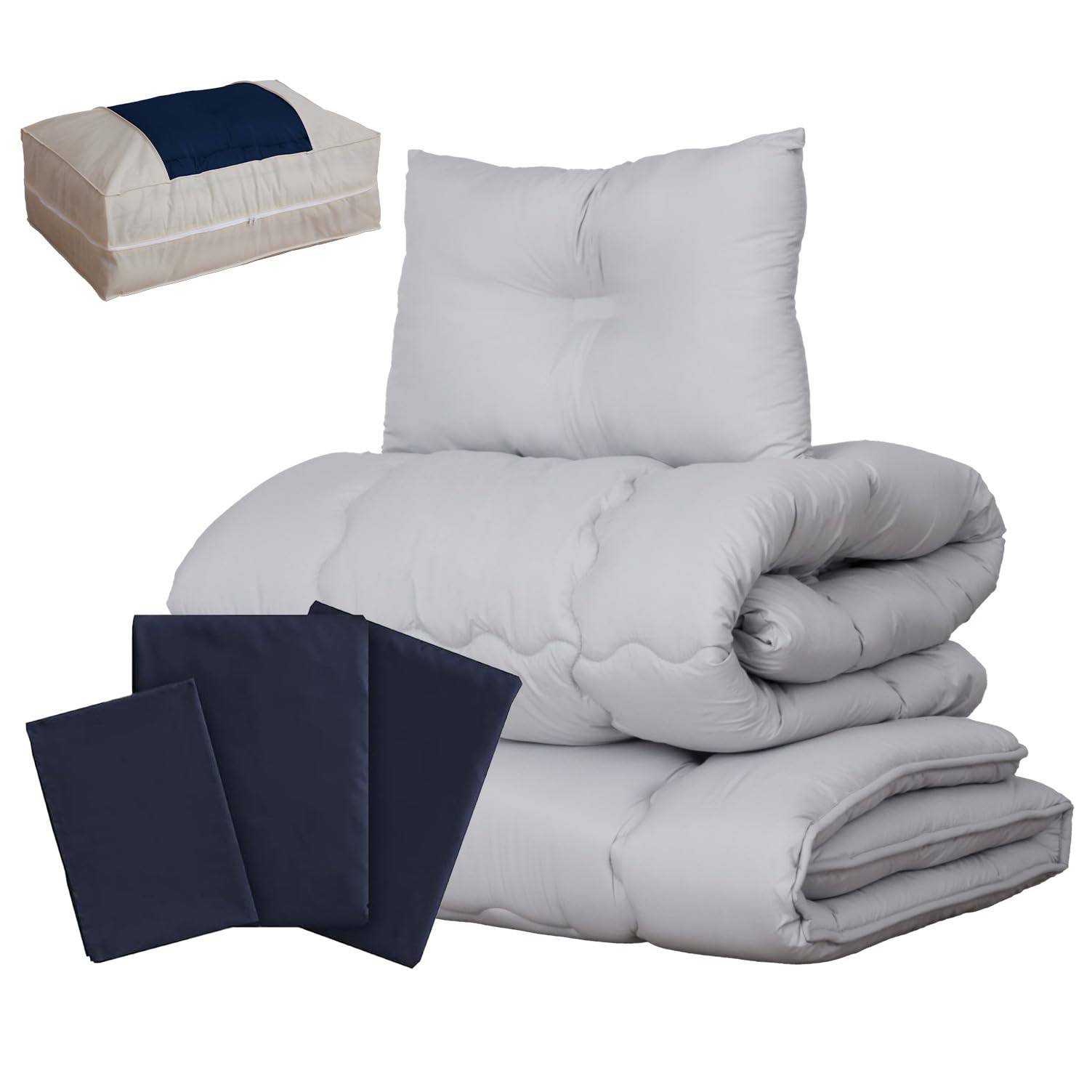 カグワールド 布団セット 7点 シングル 来客用 中綿重量 1.6kg 軽い ポリエステル 掛布団 ネイビー商品画像