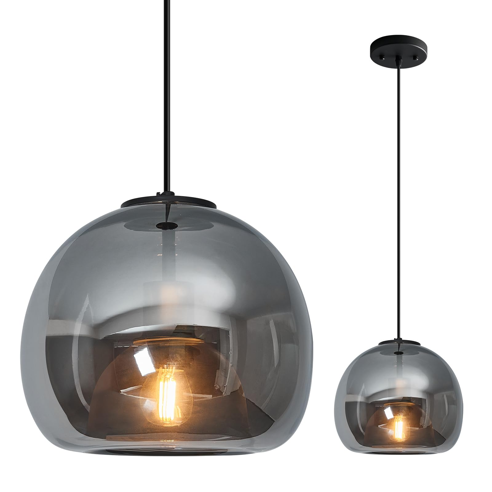 Photo 1 of **USED**LBSQJ 1-Light Mirror Gray Glass Pendant Lights Kitchen Island Black Hanging Light Fixture 9.84" Glass Globe Pendant Light Modern Pendant Lighting for Kitchen Island Bedroom Dining Room