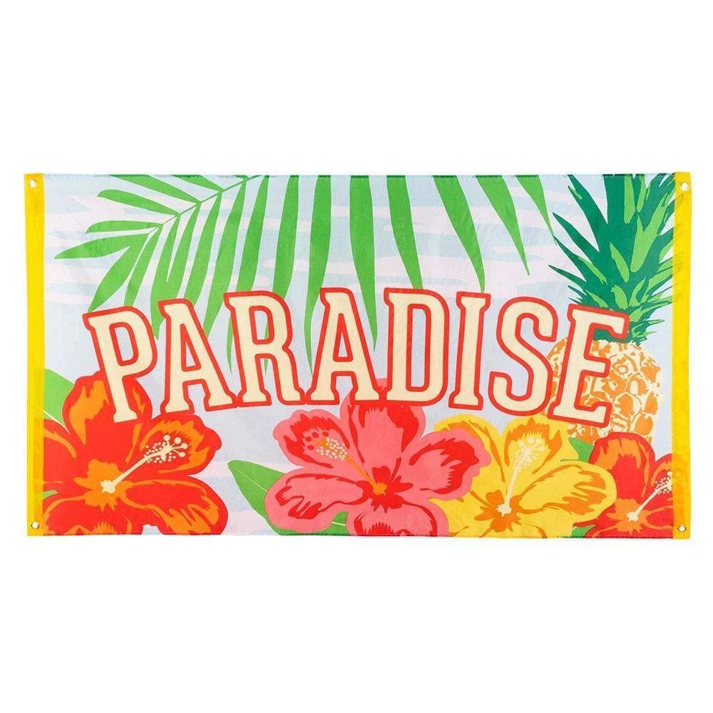 Boland 52489 Paradise Flag Size 90 x 150 cm Polyester Banner with Motif, Decoration, Hawaii, Beach Party, Carnival, Theme Party, Birthday