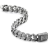 COOLSTEELANDBEYOND Mens Vintage Dotted Textured Link Curb Chain Bracelet Stainless Steel Retro Style