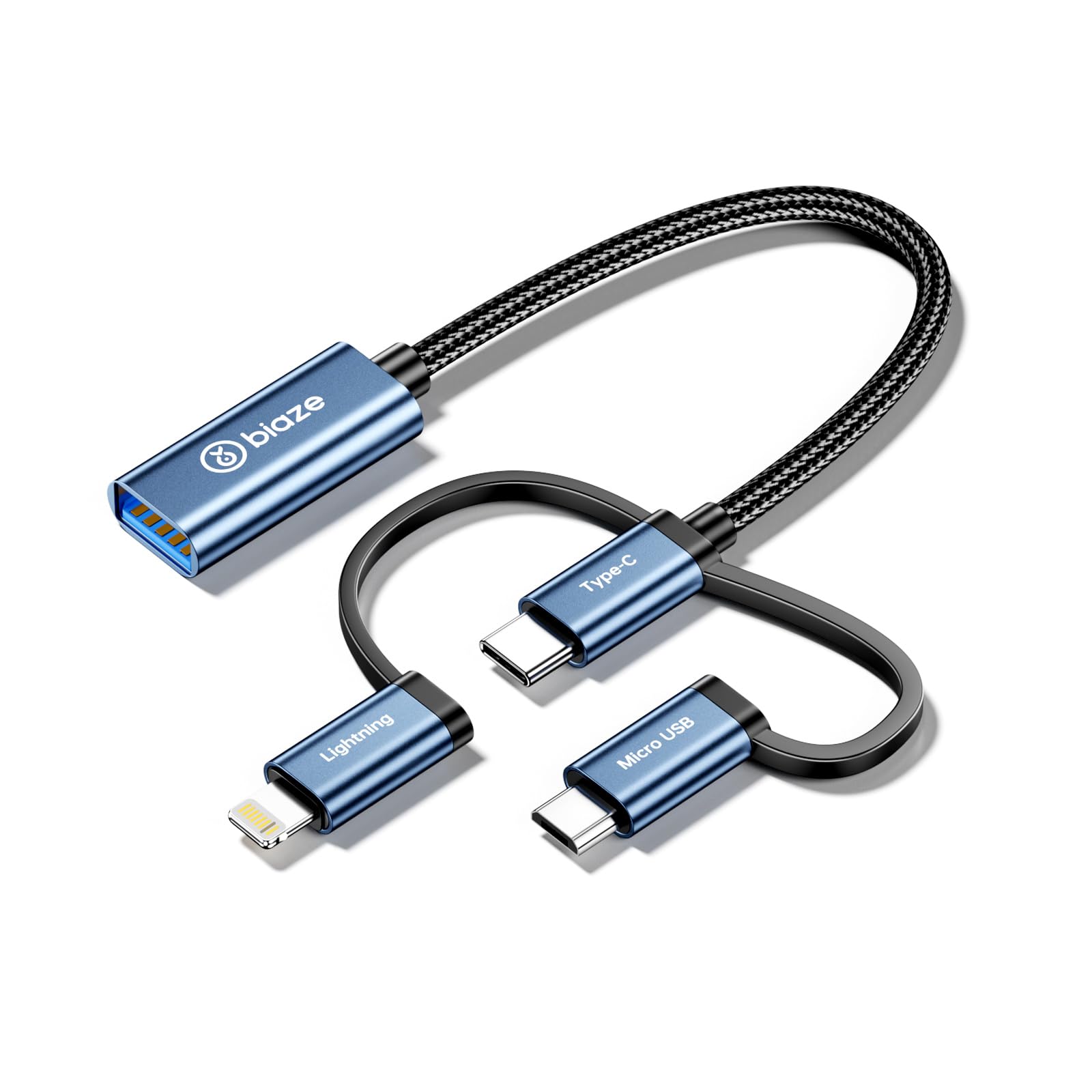 Photo 1 of 3-in-1 USB C/Micro USB/Lightning Male to USB 3.0 Female Adapter, iPhone OTG Cable Adapter Compatible with MacBook Pro/Air, iPhone 16/15 Series, Samsung Galaxy S25/S24/S23