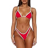 Roevite Women's Sexy String Bikini Set Halter Neck Two Piece Swimsuit Cheeky High Cut 2 Piece Swimwear
