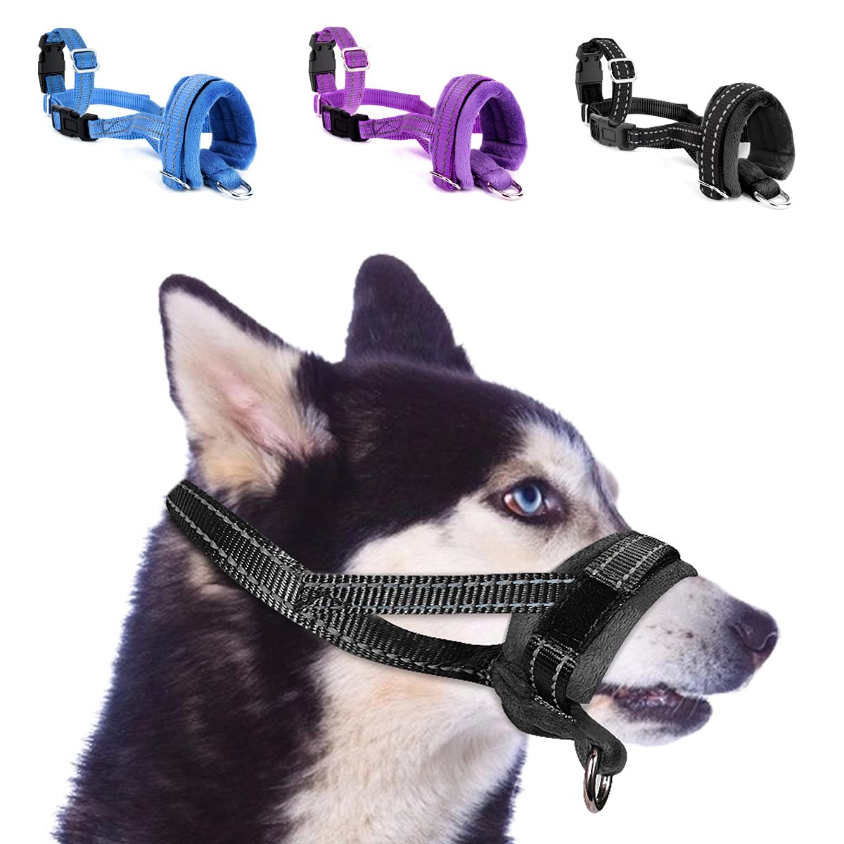 SlowTon Nylon Dog Muzzle, Adjustable Loop, Soft flannel Padding, Comfortable Breathable Secure Quick Fit Muzzles for Small Medium Large Dog, Prevent from Biting, Chewing and Barking