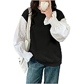 RoseSeek Women's Oversized Color Block Crewneck Sweatshirts Ruffle Long Sleeve Patchwork Pullover Tops