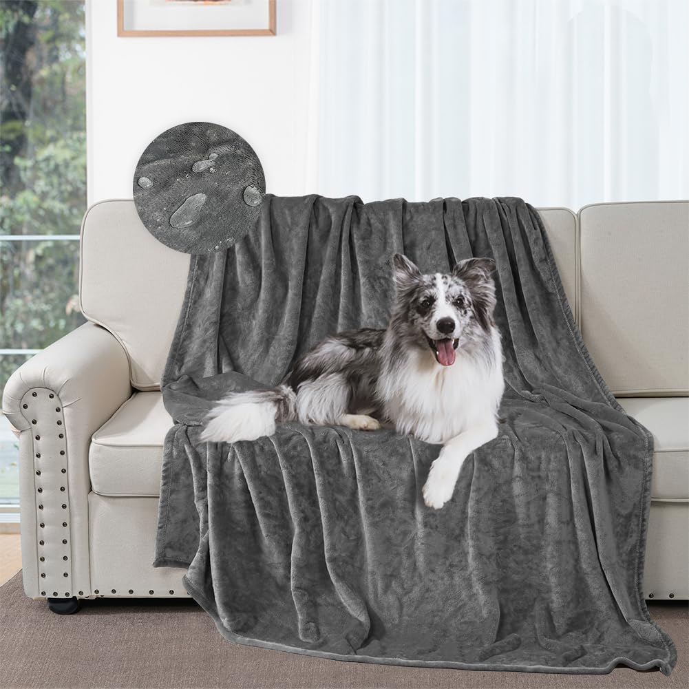 DUJUIKE Waterproof bed blanket, Flannel soft and skin friendly 100% Waterproof blanket, Suitable for mattress and sofas protectors, dog blankets, outdoor blankets (Grey, 102x152cm)