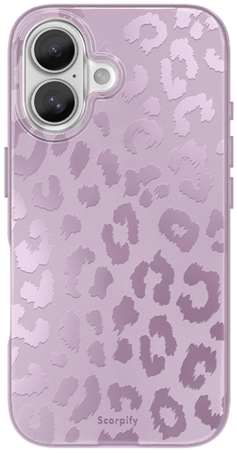SCORPIFY for iPhone 16 Case [Compatible with MagSafe] with Matte Lavender Leopard Cheetah Print Design, Cute Magnetic Phone Cover for Women Girls, Purple Neutral Aesthetic, Slim Bumper