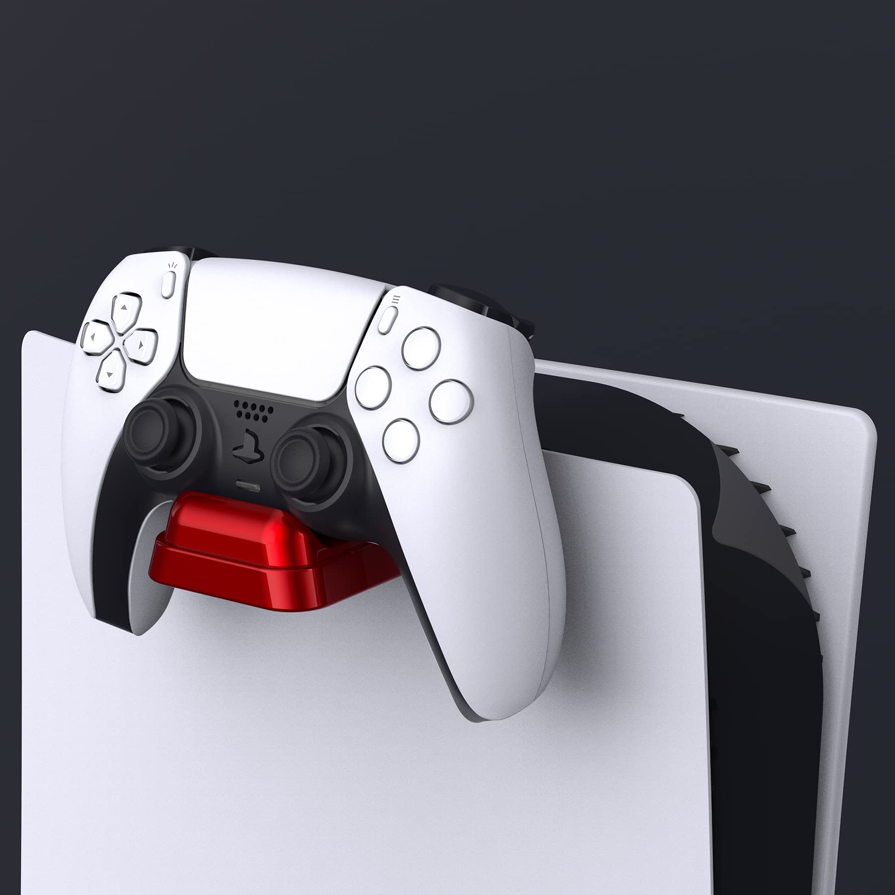PlayVital Universal Game Controller Wall Mount for ps5 & Headset, Wall Stand for Xbox Series Controller, Wall Holder for Nintendo Switch Pro, Dedicated Console Hanger Mode for ps5 - Scarlet Red