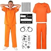 Prisoner Costume Men Women Orange Prison Inmate Jumpsuit Halloween Cosplay Prisoner Jail Costume Outfit Set