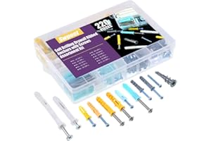 Swpeet 220Pcs Assorted Sizes Hollow Self Drilling Drywall Anchors Kit, Plastic Self Drilling Drywall Ribbed Anchors Assortmen