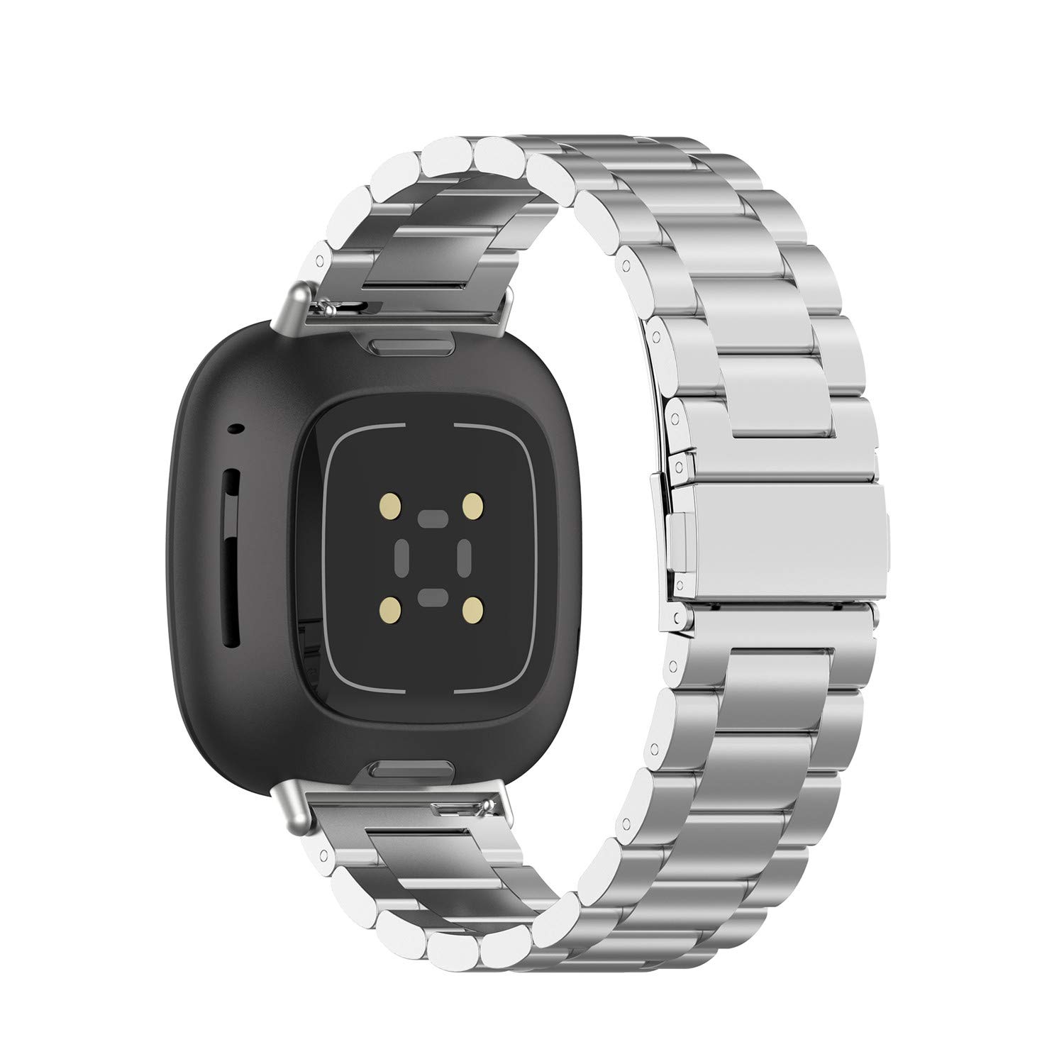 H.May Metal Strap Compatible with Fitbit Versa 4 Strap, Adjustable Stainless Steel Metal Replacement Strap Compatible with Fitbit Versa 4/3, Sense 2/1 for Women Men, Silver