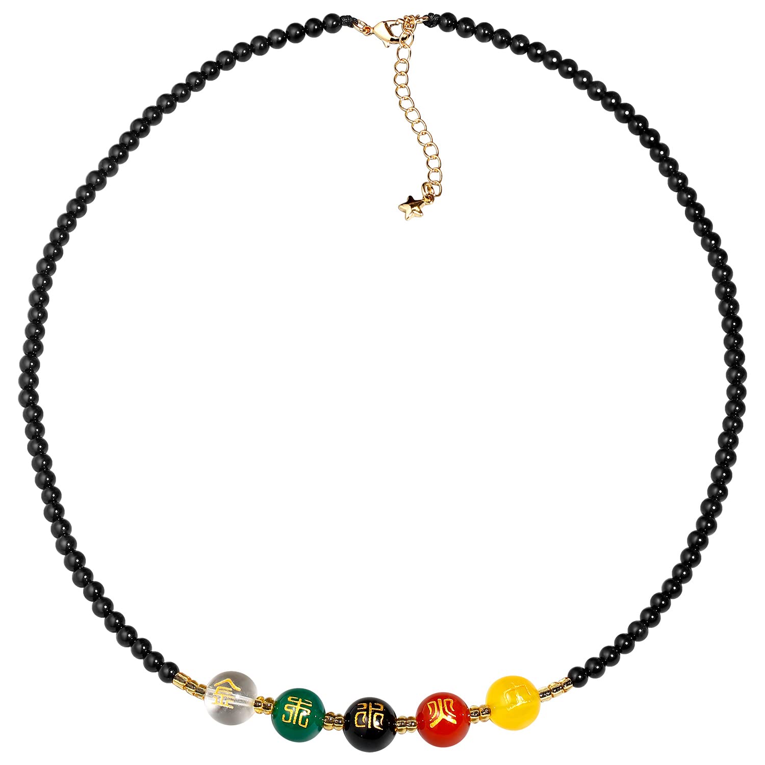 Wizock Black Agate Choker Necklace for Women Feng Shui Five-Element Gemstones and Crystals Amulet Necklaces Attract Wealth and Good Luck (16+2in)