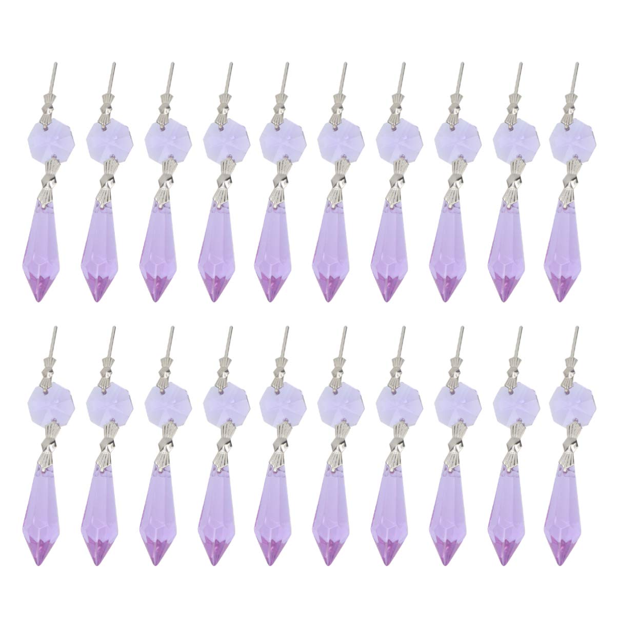 NUOBESTY Clear Crystal Chandelier Icicle Lamp Candelabra Replacement Parts With Octagon Beads for DIY Crystal Curtain Pendants (Purple)