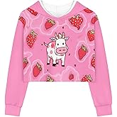 Pointodoor Cute Crop Tops for Kids 5-14 Years Girls Long Sleeve Hoodies Cartoon Pullover Hooded Sweatshirt Cropped Top