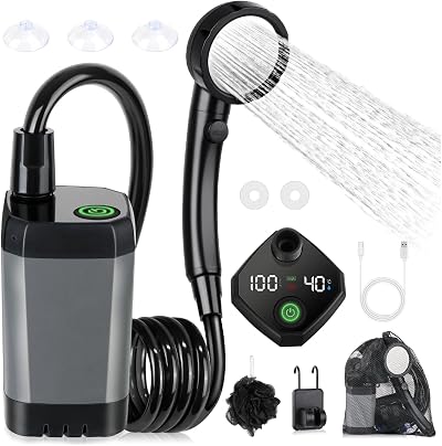 Spopal Portable Shower for Camping 6000mAh LED Display 4 Modes IPX7 Grey