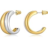 MYCUTEY Two Tone Hoop Earrings For Women Statement Gold And Silver Earrings Mixed Metal Earring