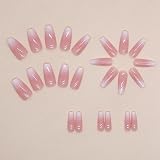 Ceboic 24Pcs French Short Square Press On Nails Pink Gradient with Glue-On view 3