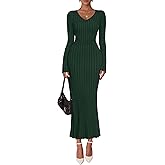 ZESICA Women's 2026 Spring Sweater Dress Long Sleeve V Neck Ribbed Knit Party Cocktail Bodycon Maxi Dresses
