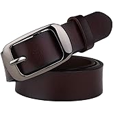 FIEIJ Hello My Life&Apparel Womens Genuine Cowhide Leather Belt Pin Buckle for Jeans/Pants/Dresses (Coffee (Gray-Buckle))
