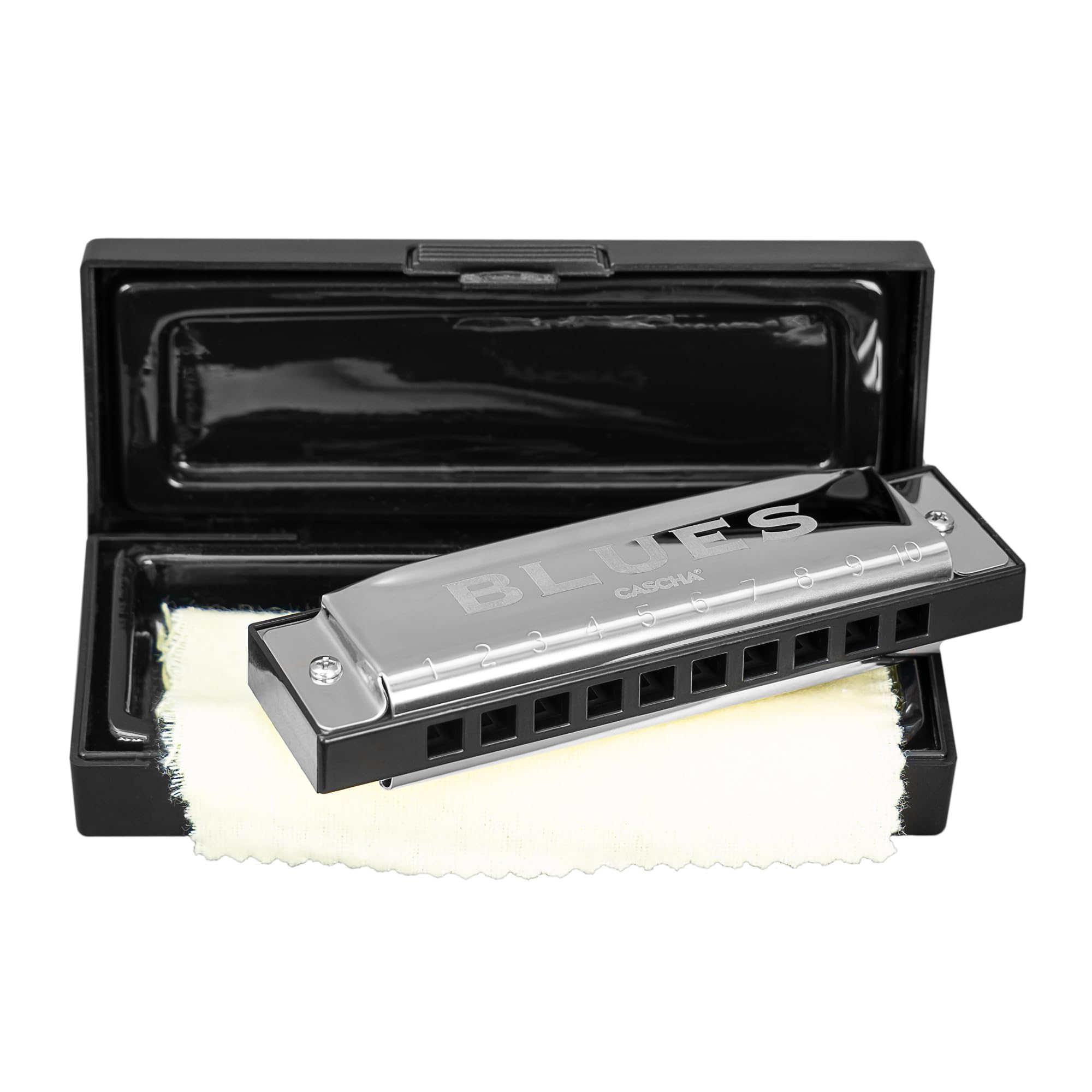 Cascha Blues Harmonica C-Major beginners and advanced - High-quality 10-hole diatonic harmonica excellent sound - With high-quality brass reeds - practical case and cleaning cloth