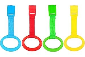 KALAMANDA 4 PCS Baby Playpen Pull Up Rings, Pull Up Handles Standing Walker Crib Pull Rings for Toddler Kids Children Walking Training Tool(Yellow/Red/Blue/Green)