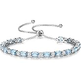 FANUFAN Birthstone Bracelet for Women Sterling Silver Plated Birthday Adjustable Bracelet Jewelry Gifts for Women