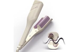 Hair Waver Crimper - TSUYAGLA 1.42 Inch Beach Waves Curling Wand, 2 Barrel Ionic Deep Waver Hair Curler Tool for Women, Anti-Scald Protection, Fast Heating, Dual Voltage, White