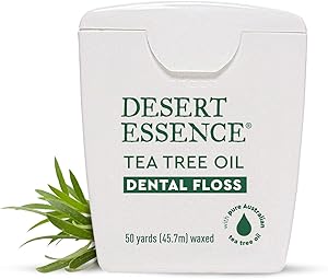 Desert Essence Tea Tree Oil Dental Floss - 50 Yards - Naturally Waxed w/ Beeswax - Thick Flossing No Shred Tape - On The Go -