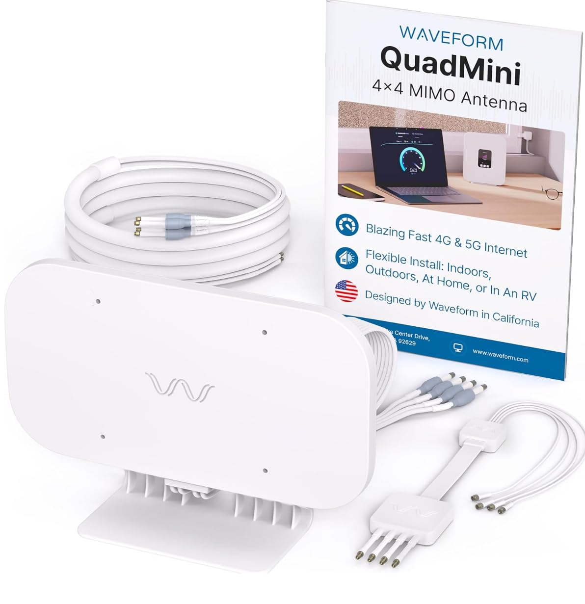 Photo 1 of Waveform QuadMini: 4x4 MIMO Low-Profile Antenna Kit | External Antenna for 4G/5G Routers & Gateways | for T-Mobile Home Internet, Verizon, AT&T | 10’ SMA Cable, U.FL Adapters, Window Entry