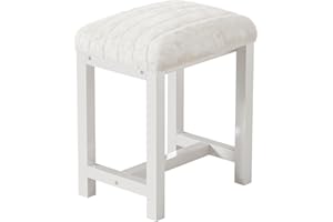 KAI-ROAD Small Vanity Stool, Cute Vanity Stools with Soft Faux Rabbit Fur Cushion, White Makeup Vanity Chair for Small Spaces, Living Room, Bedroom, Entryway, Ottoman Foot Rest for Couch Sillas Modern