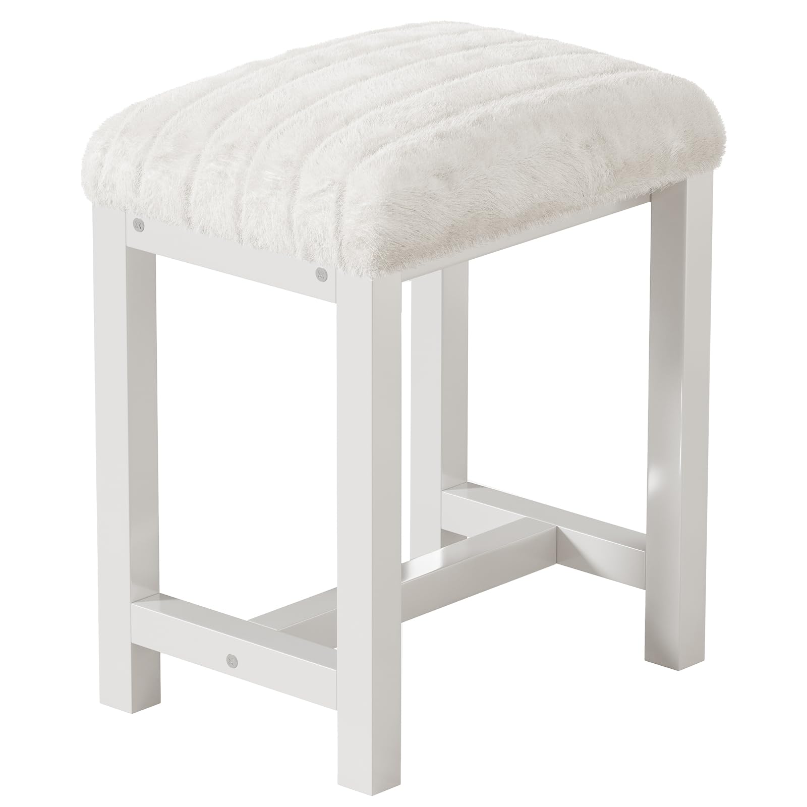 Photo 1 of Small Vanity Stool, Cute Vanity Stools with Soft Faux Rabbit Fur Cushion, White Makeup Vanity Chair for Small Spaces, Living Room, Bedroom, Entryway, Ottoman Foot Rest for Couch Sillas Modern