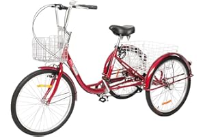 PEXMOR Adult Tricycle 7 Speed, 24/26 Inch 3 Wheel Bikes Tricycle for Adults, Adult Trike for Women/Men/Seniors, Three Wheel Cruiser Bike w/Folding Front & Rear Basket for Shopping/Recreation/Picnic