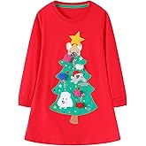 HILEELANG Toddler Girl Long Sleeve Dress Cotton Casual Jersey Shirt Playwear Applique Dress