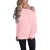Lacozy Women's Off Shoulder Long Sleeve Oversized Pullover Sweater Knit Jumper Loose Tunic Tops