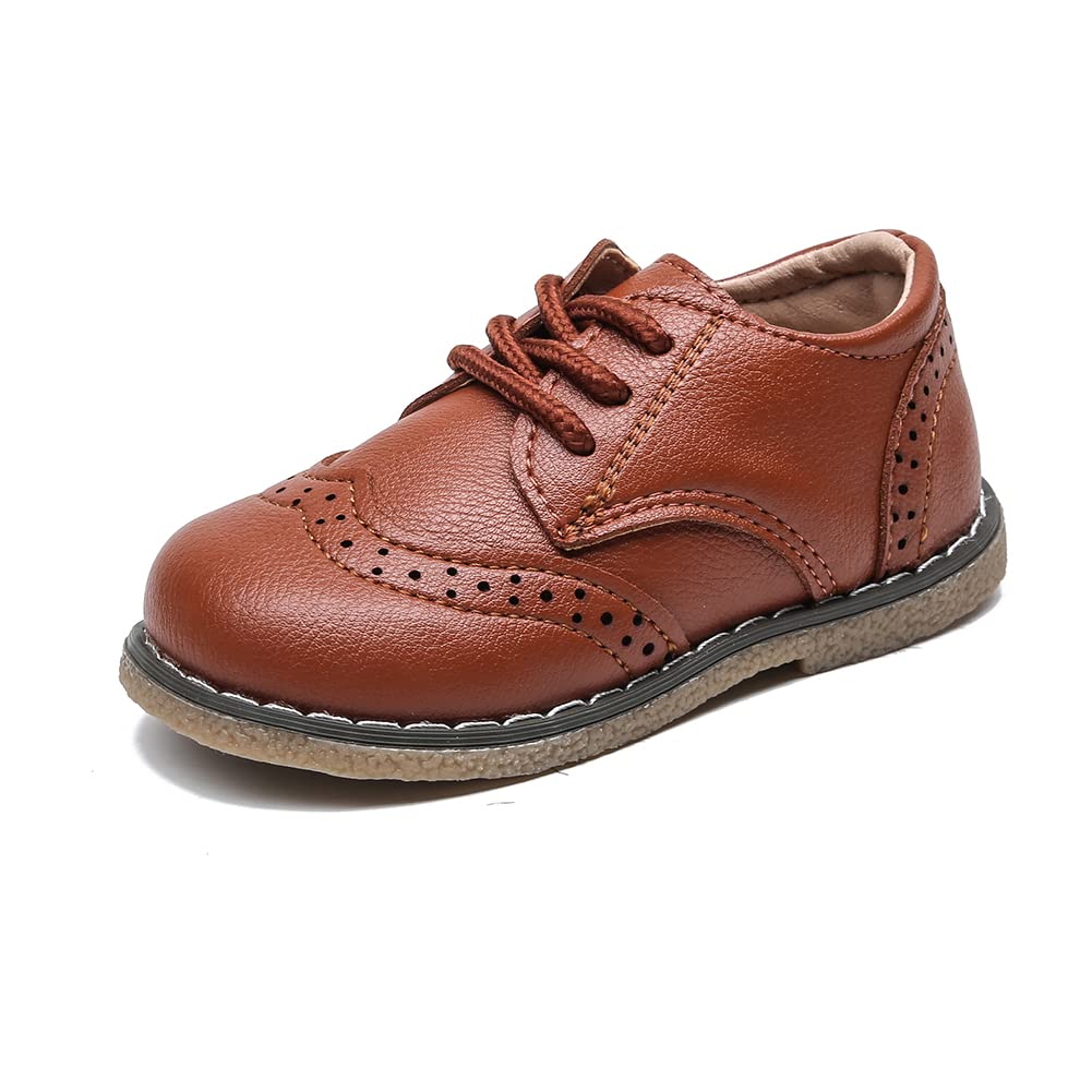 Photo 1 of Chiximaxu Boys Brown Dress Shoes Casual School Uniform Oxford Flats Toddler Girl Dress Shoes 6.5 M US Toddler