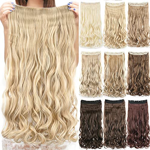 IMISSU Long Natural Thick Hair Curly Clip in on Synthetic Hair Extensions Hairpieces for Women (28 Inch,Beach Blonde)
