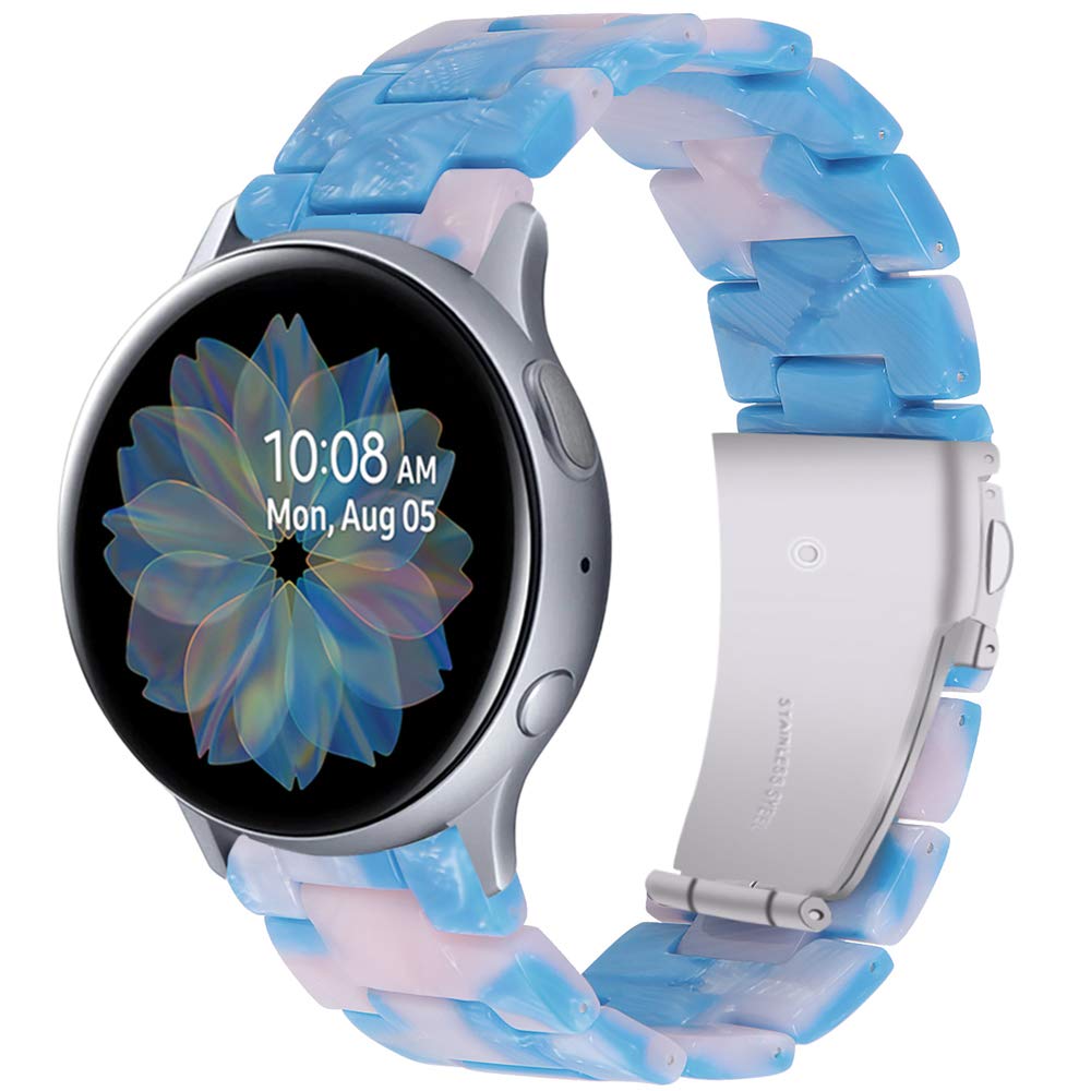 Miimall Resin Strap for Samsung Galaxy Watch 7 FE 6 5 4 40mm 44mm/6 Classic 43mm 47mm/5 Pro 45mm/4 Classic, 20mm Lightweight Band with Stainless Steel Buckle Wristband for Galaxy Watch 7(Blue Powder)
