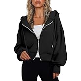 Fisoew Women's Crop Zip Up Hoodies Casual Long Sleeve Hooded Cropped Sweatshirts with Pockets