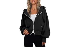 Fisoew Women's Crop Zip Up Hoodies Casual Long Sleeve Hooded Cropped Sweatshirts with Pockets