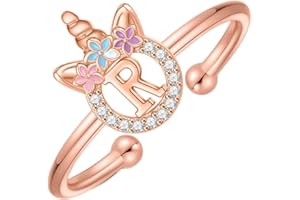 POSHJEW Initial Rings for Teen Girls,14K Gold/White Gold/Rose Gold Plated Adjustable Unicorn Initial Rings for Girls Cute Unicorn Alphabet Letter Rings for Teen Girls Initial Rings for Teen Girl Gifts