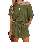 Lacozy Women's 2026 Summer Short Sleeve Off The Shoulder Rompers Casual Shorts One Piece Overall Jumpsuits Dressy