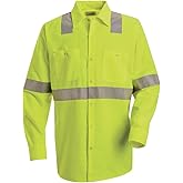 Red Kap Mens Flourescent Yellow Green Hi Visibility Class 2 Level 1 Work Shirt