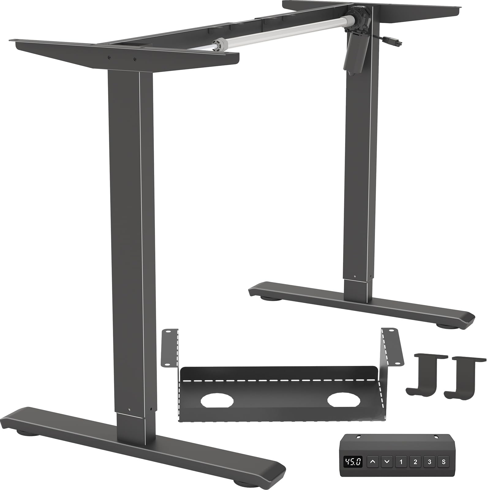 Photo 1 of DERSITE Standing Desk Frame Electric Adjustable Legs, Stand up Desk Frame Workstation Desk Base, Adjustable Standing Desk Legs, 3 Memory Height Settings, with Cable Management Tray, Headphone Hook