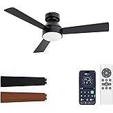 VOLISUN Ceiling Fans with Lights Flush Mount, 42 inch Low Profile Ceiling Fan with Light and Remote, Queit & Reversible Motor,3CCT, Dimmable, Black Modern Ceilings Fans for Bedroom, Living Room