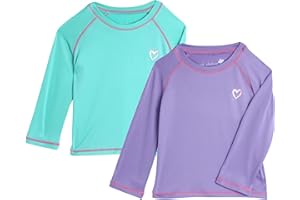 Pink Platinum Girls Rash Guard Set - 2 Pack UPF 50+ Long Sleeve Quick Dry Swim Shirts for Girls (Sizes: 4-16)